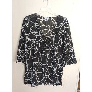Castaways Women's XL Black White Sheer Long sleeve Bathing Suit Cover Up
